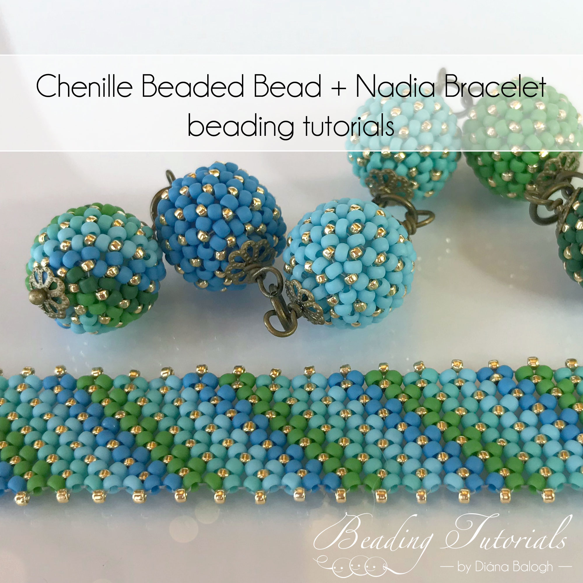 Flat chenille bracelet and chenille beaded bead beading tutorial by Diána Balogh