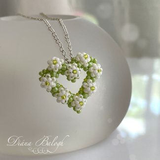 daisy flower heart pendant beading tutorial by diana balogh, daisy heart pendant beading pattern