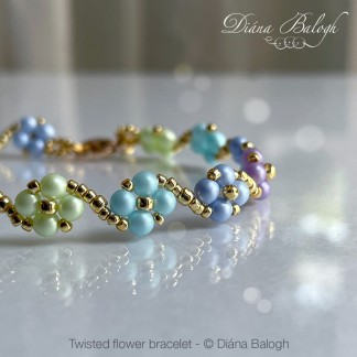 Twisted flower bracelet beading tutorial by Diana Balogh